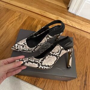 Vince Camuto Delia Black & Cream Snake Print Women's Pointy Toe Slingback Heels